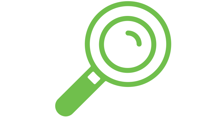 a green icon of a magnifying glass
