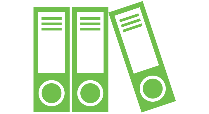 a green icon of some binders standing upright with one leaning towards the others