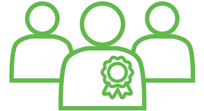 a green icon of 3 people standing together