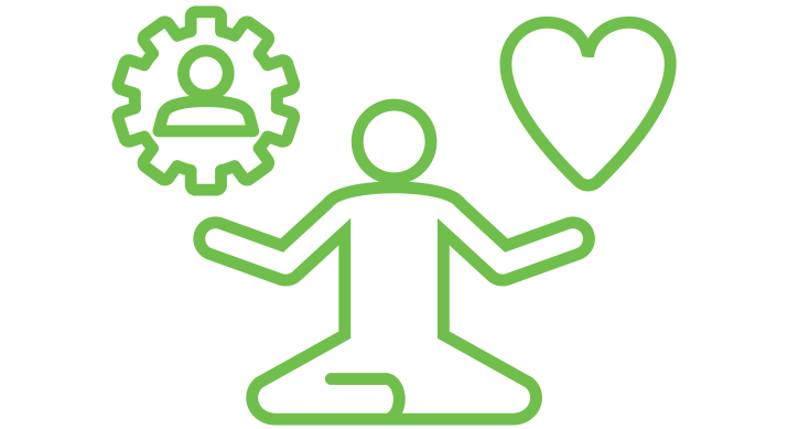 a green icon of a person meditating